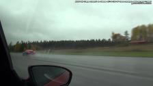 F12 BMW M6 Coupe vs Nissan GT-R facelift decat Y-pipe from a roll in the rain
