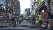 London crowds during Gumball 3000 Miami2Ibiza 2014 in the Porsche 911 Turbo PDK with Gustav