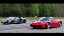 [50p] Lamborghini Aventador LP700-4 vs Ferrari 458 Italia (presscar?) x 2 races