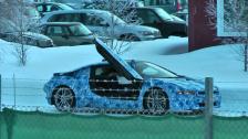 BMW i8 showing doors, spy video Northern Sweden