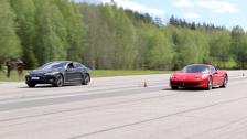 700 HP Tesla Model S P85D vs Ferrari 458 Italia GTBOARD.com May 2015 Event